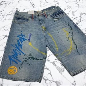 Men's Miskeen Mid Blue Hand Painted Denim Short